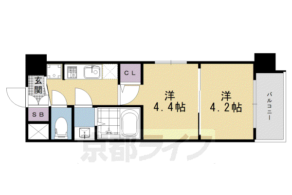東海道本線 京都駅 徒歩10分 7階建 新築(2K/4階)の間取り写真