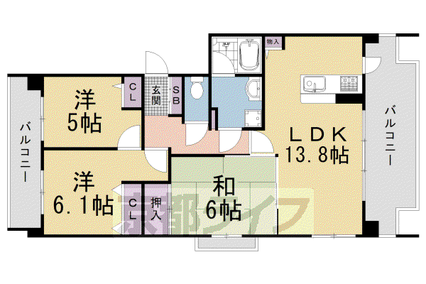 ダイアパレスオーセント鳴滝(3LDK/3階)の間取り写真