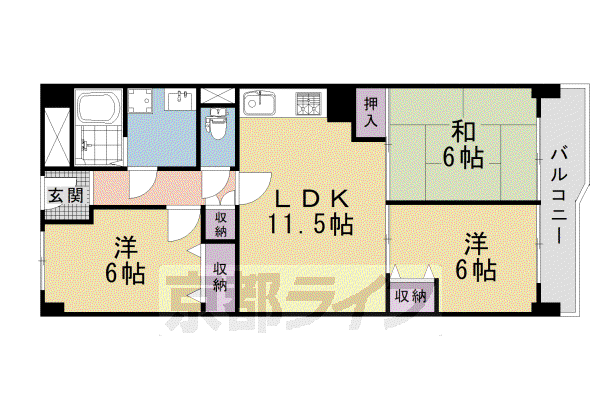 東海道本線 西大路駅 徒歩24分 11階建 築52年(3LDK/11階)の間取り写真