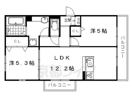阪急電鉄嵐山線 松尾大社駅 徒歩12分 3階建 築11年(2LDK/3階)の間取り写真