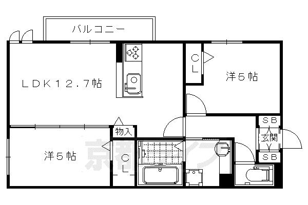 阪急電鉄嵐山線 松尾大社駅 徒歩12分 3階建 築11年(2LDK/1階)の間取り写真