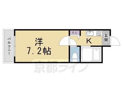 山陰本線 円町駅 徒歩8分 4階建 築36年(1K/4階)の間取り写真