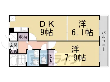 山陰本線 太秦駅(JR) 徒歩14分 2階建 築22年(2DK/2階)の間取り写真