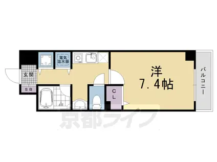 山陰本線 円町駅 徒歩5分 6階建 築22年(1K/2階)の間取り写真