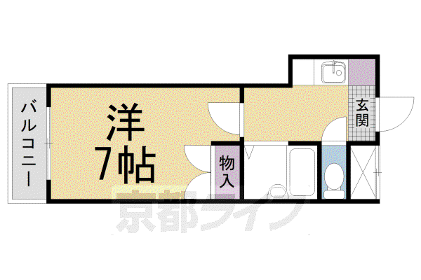 京都市東西線 二条城前駅 徒歩2分 4階建 築39年(1K/4階)の間取り写真