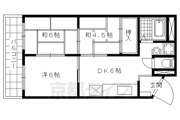 京都市東西線 太秦天神川駅 徒歩2分 4階建 築48年(3DK/3階)の間取り写真