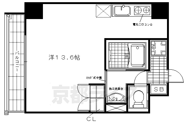 阪急電鉄京都線 西院駅(阪急) 徒歩6分 11階建 築22年(1K/9階)の間取り写真