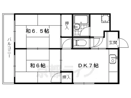 山陰本線 花園駅(京都) 徒歩4分 3階建 築37年(2DK/2階)の間取り写真