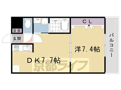 京都市東西線 西大路御池駅 徒歩1分 7階建 築21年(1DK/5階)の間取り写真