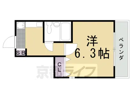 山陰本線 円町駅 徒歩10分 5階建 築34年(1K/4階)の間取り写真