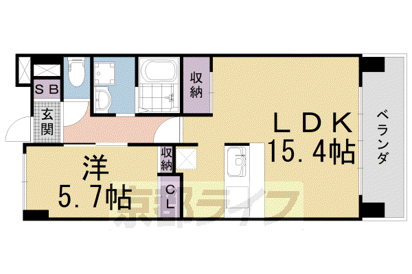 阪急電鉄京都線 西京極駅 徒歩17分 6階建 築22年(1LDK/6階)の間取り写真