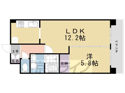 阪急電鉄京都線 西京極駅 徒歩17分 6階建 築21年(1LDK/6階)の間取り写真