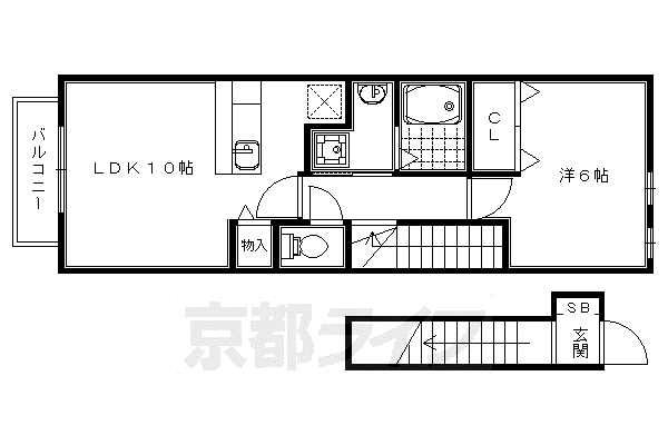 山陰本線 嵯峨嵐山駅 徒歩7分 2階建 築20年(1LDK/2階)の間取り写真
