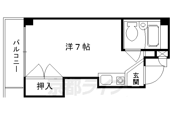 山陰本線 二条駅 徒歩14分 4階建 築36年(ワンルーム/2階)の間取り写真