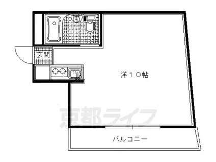 山陰本線 円町駅 徒歩3分 4階建 築43年(1K/3階)の間取り写真