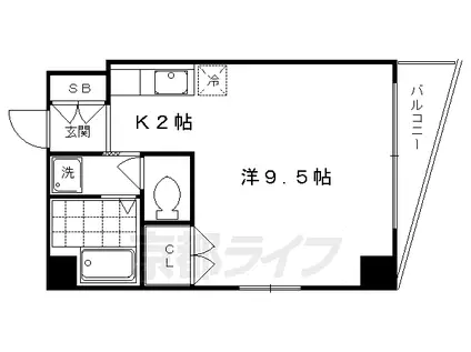 京都市東西線 太秦天神川駅 徒歩3分 4階建 築37年(1K/4階)の間取り写真