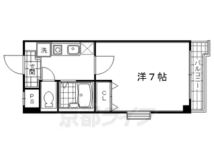 山陰本線 円町駅 徒歩5分 4階建 築20年(1K/3階)の間取り写真