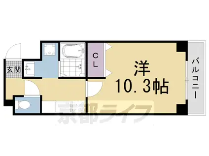 山陰本線 円町駅 徒歩1分 6階建 築20年(1K/4階)の間取り写真