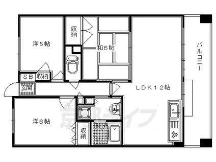 阪急電鉄京都線 西京極駅 徒歩13分 6階建 築21年(3LDK/6階)の間取り写真