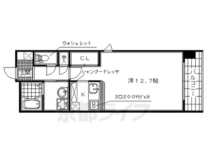山陰本線 二条駅 徒歩2分 10階建 築20年(1K/3階)の間取り写真