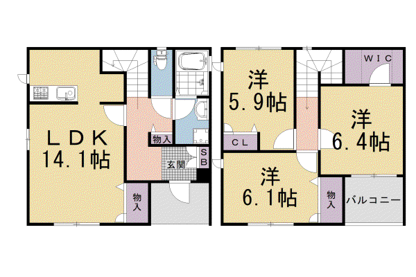 京福嵐山本線 車折神社駅 徒歩4分 2階建 築22年(3LDK)の間取り写真