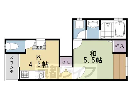 山陰本線 太秦駅(JR) 徒歩8分 2階建 築60年(1DK/1階)の間取り写真