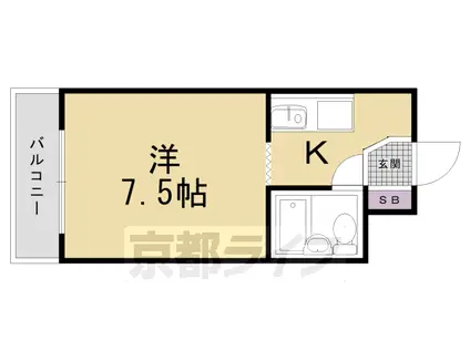 阪急電鉄京都線 西京極駅 徒歩4分 4階建 築43年(1K/3階)の間取り写真