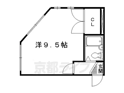 山陰本線 円町駅 徒歩8分 4階建 築38年(1K/3階)の間取り写真