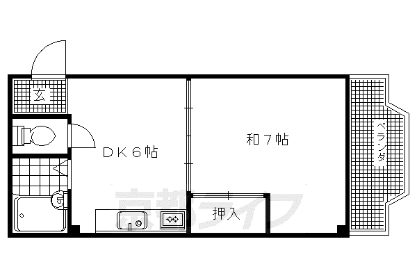 山陰本線 円町駅 徒歩7分 4階建 築37年(1DK/2階)の間取り写真