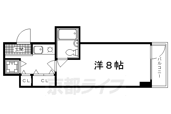山陰本線 円町駅 徒歩15分 4階建 築37年(1K/4階)の間取り写真