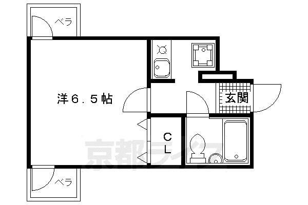 山陰本線 円町駅 徒歩15分 4階建 築37年(1K/4階)の間取り写真