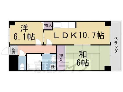 東海道本線 桂川駅(京都) 徒歩9分 6階建 築31年(2LDK/5階)の間取り写真