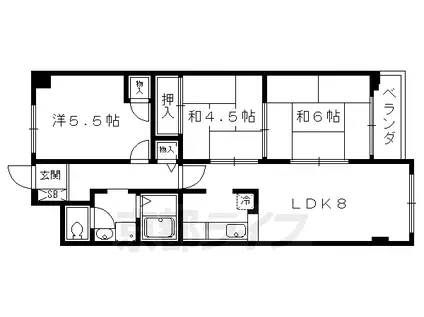 京都市烏丸線 国際会館駅 徒歩6分 4階建 築40年(3LDK/2階)の間取り写真