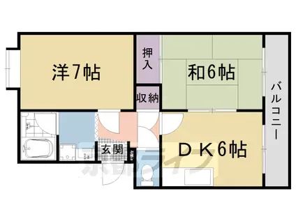 山陰本線 二条駅 徒歩8分 3階建 築38年(2DK/2階)の間取り写真