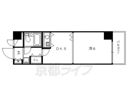京都市烏丸線 丸太町駅(京都市営) 徒歩7分 9階建 築38年(1DK/3階)の間取り写真