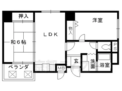 京都市烏丸線 五条駅(京都市営) 徒歩4分 10階建 築35年(2DK/9階)の間取り写真
