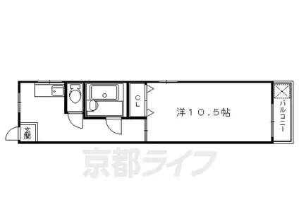 京都市烏丸線 五条駅(京都市営) 徒歩5分 4階建 築43年(1K/4階)の間取り写真