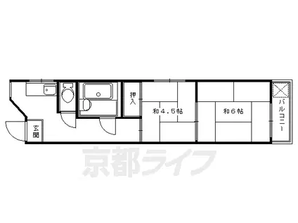 京都市烏丸線 五条駅(京都市営) 徒歩5分 4階建 築43年(2K/2階)の間取り写真