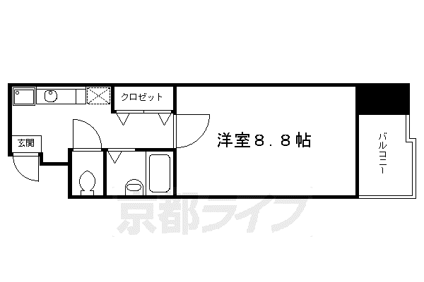 阪急電鉄京都線 大宮駅(京都) 徒歩7分 4階建 築28年(1K/4階)の間取り写真
