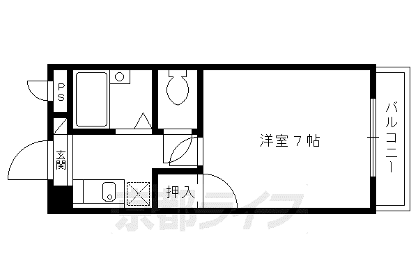 山陰本線 二条駅 徒歩13分 3階建 築33年(1K/3階)の間取り写真