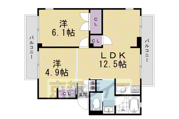 京阪電気鉄道鴨東線 神宮丸太町駅 徒歩5分 3階建 築35年(2LDK/2階)の間取り写真
