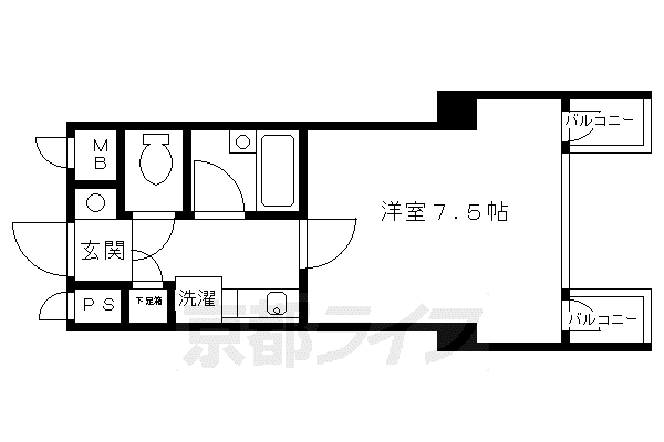 京都市烏丸線 烏丸御池駅 徒歩5分 13階建 築28年(1K/7階)の間取り写真