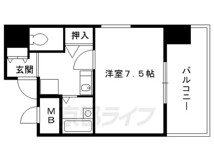 京都市烏丸線 烏丸御池駅 徒歩5分 11階建 築27年(1K/2階)の間取り写真