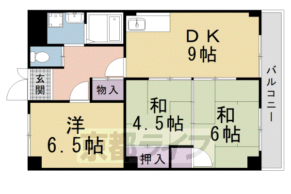 京都市烏丸線 北山駅(京都) 徒歩5分 5階建 築44年(3LDK/2階)の間取り写真