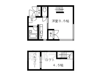 阪急電鉄京都線 大宮駅(京都) 徒歩5分 4階建 築28年(2K/2階)の間取り写真