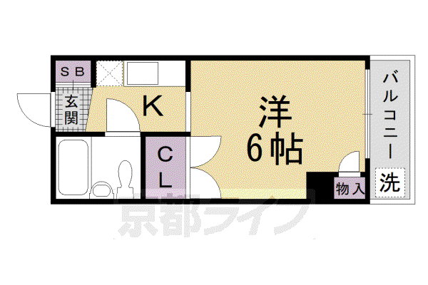 京都市烏丸線 四条駅(京都市営) 徒歩7分 5階建 築41年(1K/5階)の間取り写真