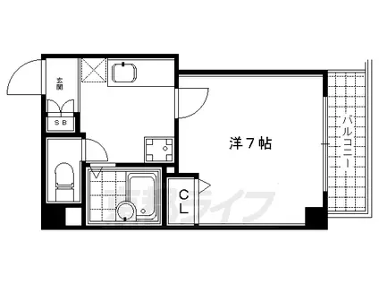 京都市烏丸線 烏丸御池駅 徒歩1分 11階建 築27年(1K/7階)の間取り写真