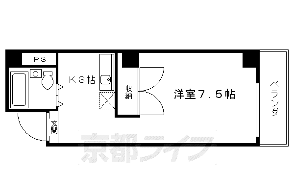 京都市烏丸線 北大路駅 徒歩10分 5階建 築40年(1K/2階)の間取り写真