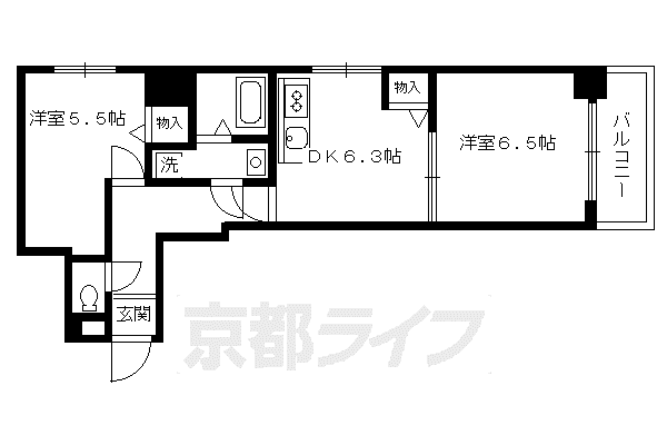 京都市東西線 京都市役所前駅 徒歩4分 5階建 築27年(2DK/3階)の間取り写真