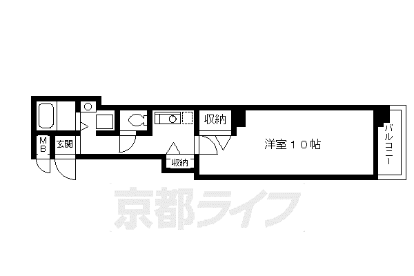 京都市烏丸線 四条駅(京都市営) 徒歩5分 5階建 築27年(1K/3階)の間取り写真